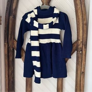 Vintage Ribbed Knit Nautical Striped Dress & Scarf Set